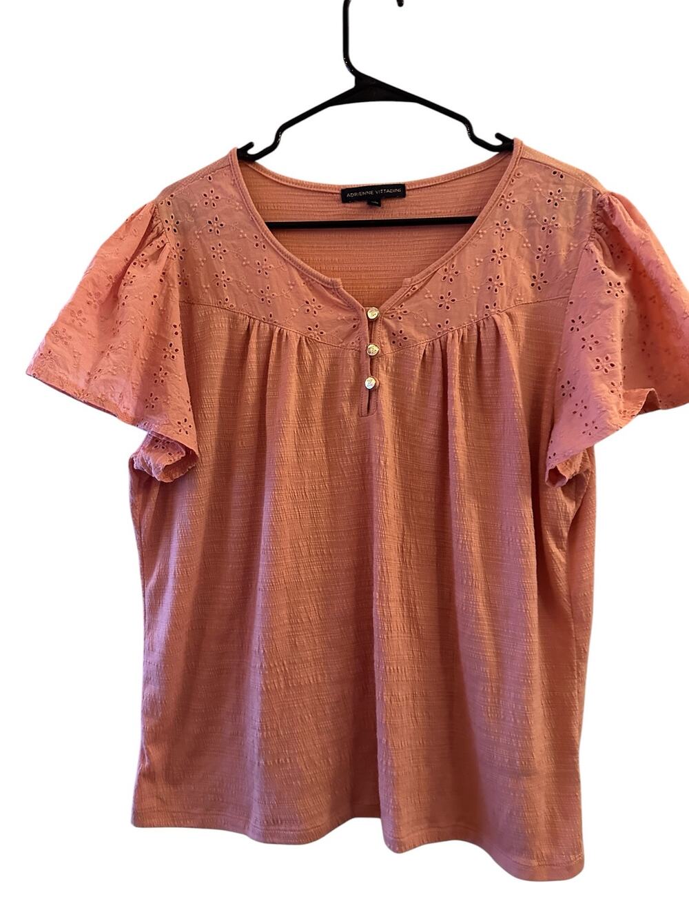 Adrienne Vittadini Pink Lace Applique Textured Blouse Women Sz XXL